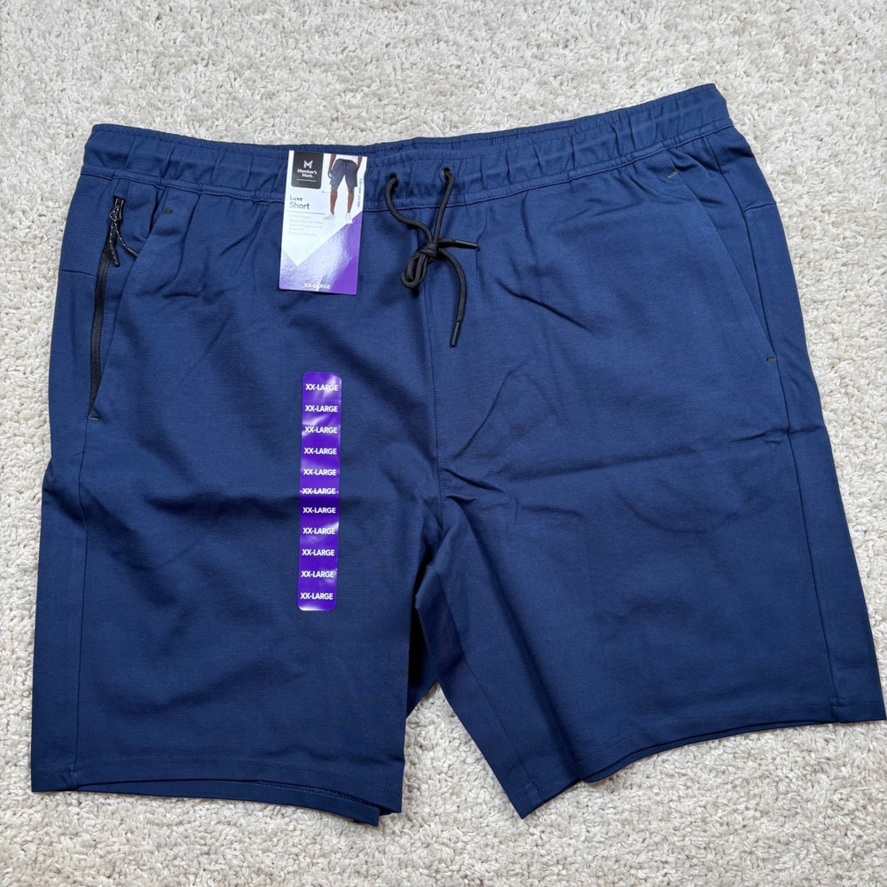 Members Mark Luxe Short Mens XXL Navy Blue 9 Inch Inseam Zipper‎ Pocket NWT